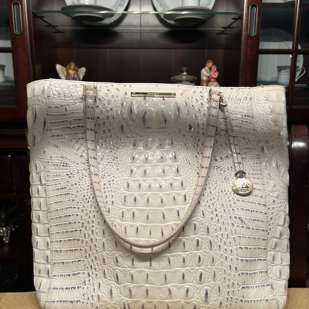 Brahmin Cream Crocodile-Embossed Tote - Picture 2 of 2